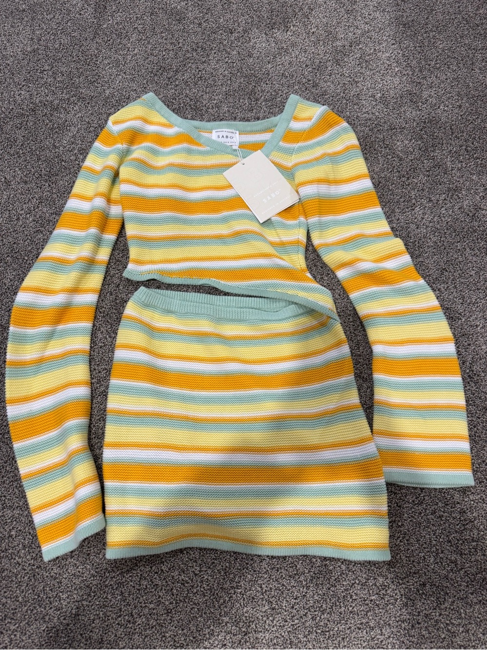 SABO Stripe Knit Two-Piece Dress Set - Yellow & Mint